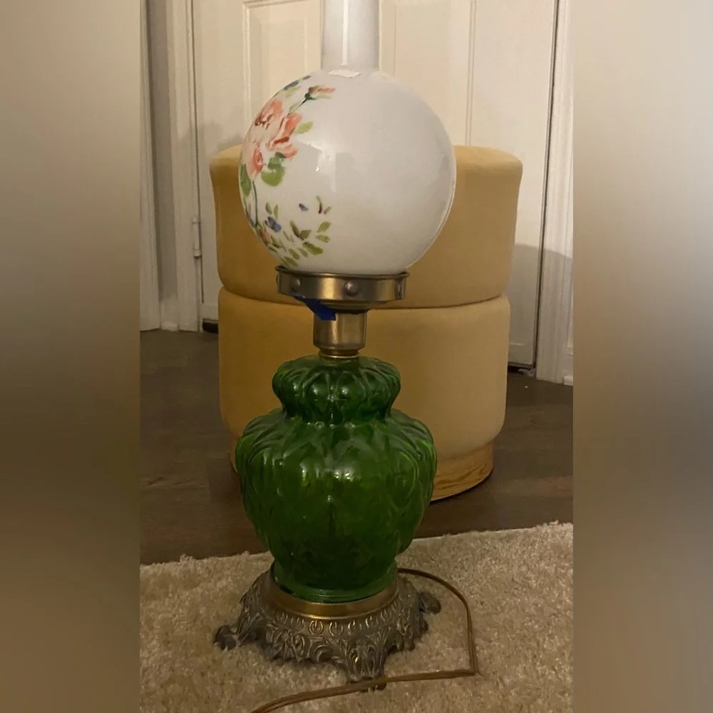 Antique Hurricane Lamp Boudoir Bedside Victorian Parlor Hand Painted Lamp